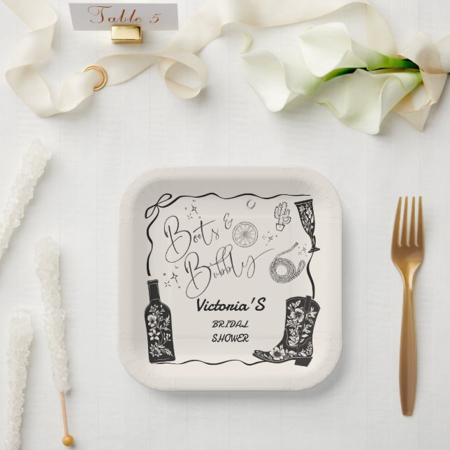 Boots and Bubbly Champagne Western Bridal Shower Paper Plate (Wedding)