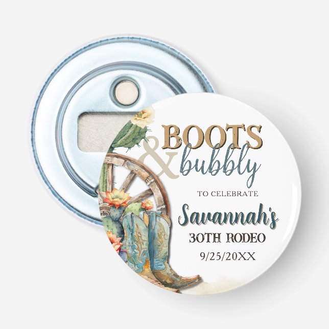 Boots and Bubbly Country Cowgirl Cactus Birthday Bottle Opener (Front)