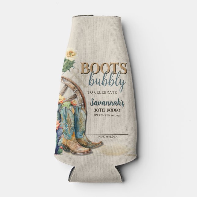Boots and Bubbly Country Cowgirl Western Birthday Bottle Cooler (Front)