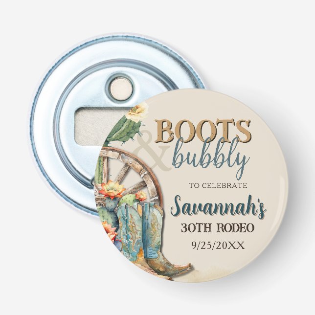 Boots and Bubbly Country Cowgirl Western Birthday Bottle Opener (Front)