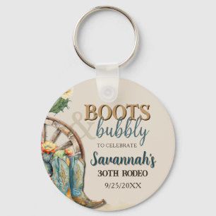 Boots and Bubbly Country Cowgirl Western Birthday Key Ring