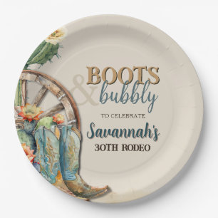Boots and Bubbly Country Cowgirl Western Birthday Paper Plate