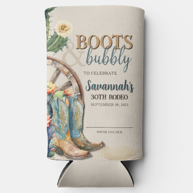 Boots and Bubbly Country Cowgirl Western Birthday Seltzer Can Cooler (Front)