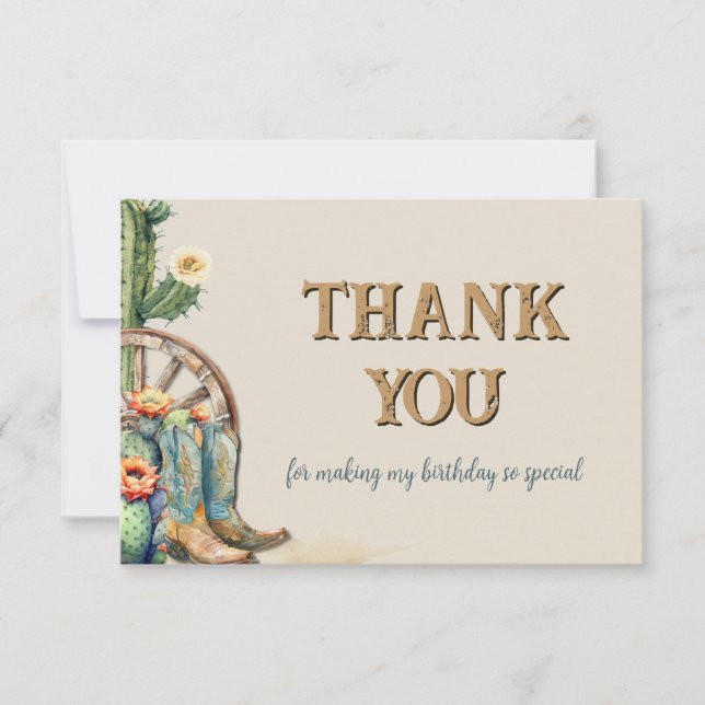 Boots and Bubbly Country Cowgirl Western Birthday Thank You Card (Front)