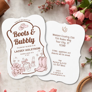 Boots And Bubbly Cowgirl Bridal Shower Hand Drawn Invitation