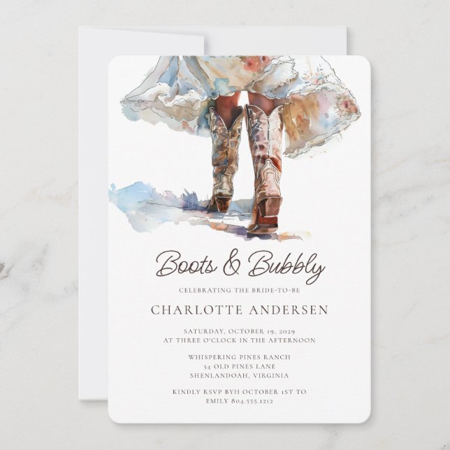 Boots and Bubbly Cowgirl Bridal Shower Invitation (Front)