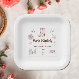 Boots And Bubbly Cowgirl Bridal Shower Paper Plate