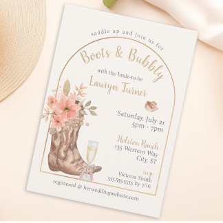 Boots And Bubbly Cowgirl Rustic Bridal Shower Invitation
