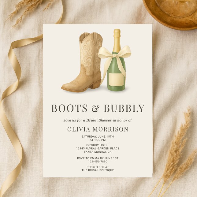 Boots and Bubbly Elegant Bow Bridal Shower Invitation (Creator Uploaded)
