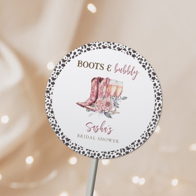 Boots and Bubbly Elegant Pink Bridal Shower Classic Round Sticker (Creator Uploaded)