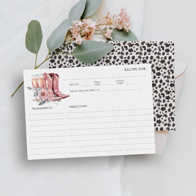 Boots and Bubbly Elegant Pink Bridal Shower Recipe Enclosure Card (Creator Uploaded)