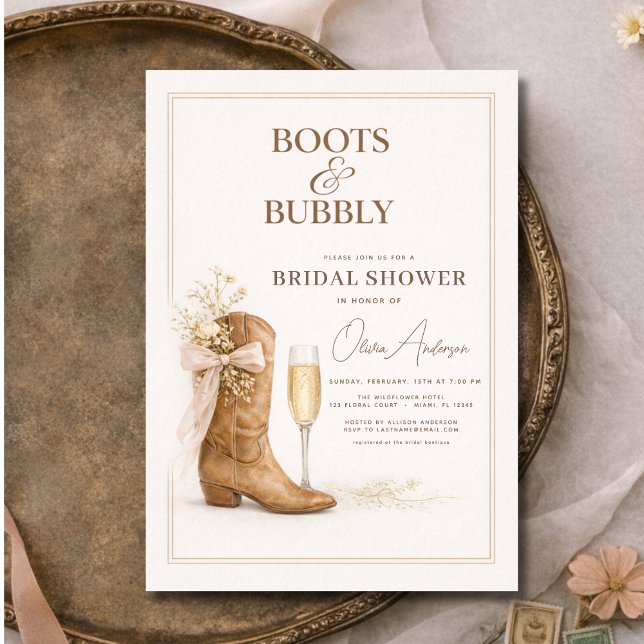 Boots and Bubbly Floral Bow Bridal Shower Invitation (Creator Uploaded)