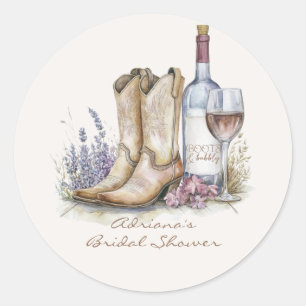 Boots and Bubbly Floral Bridal Shower Classic Round Sticker