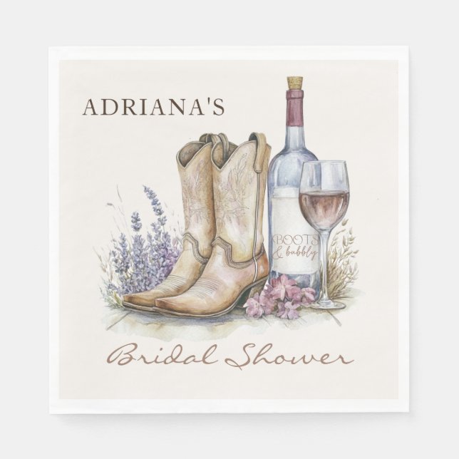 Boots and Bubbly Floral Bridal Shower Napkin (Front)