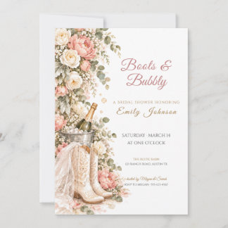 Boots and Bubbly Floral Cowgirl Bridal Shower Invitation