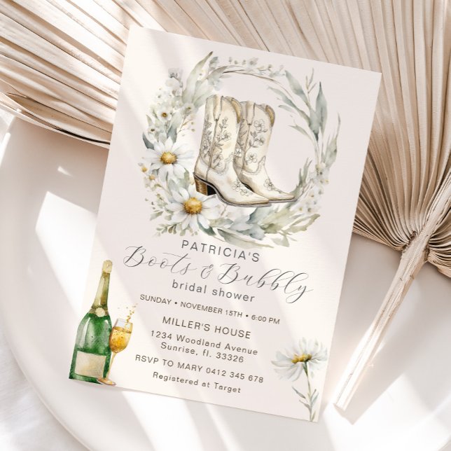 Boots and Bubbly Floral Cowgirl Bridal Shower  Invitation (Creator Uploaded)