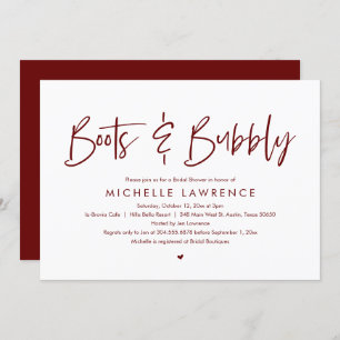 Boots and Bubbly, Modern Casual Bridal Shower Invi Invitation