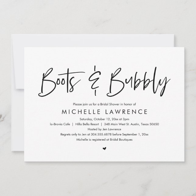 Boots and Bubbly, Modern Casual Bridal Shower Invitation (Front)