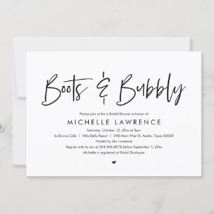Boots and Bubbly, Modern Casual Bridal Shower Invitation