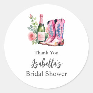 Boots and Bubbly Pink Bridal Shower Classic Round Sticker