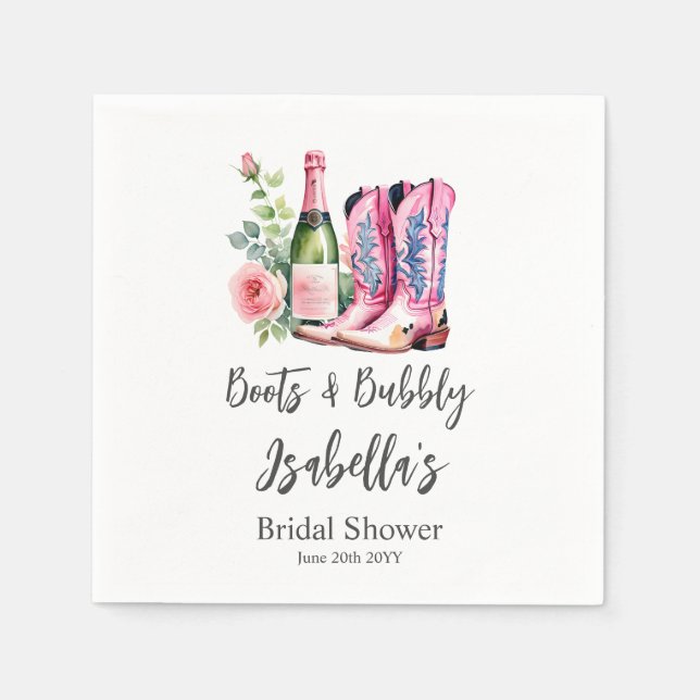 Boots and Bubbly Pink Bridal Shower Napkin (Front)