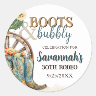 Boots and Bubbly Rustic Cowgirl Rodeo Birthday Classic Round Sticker