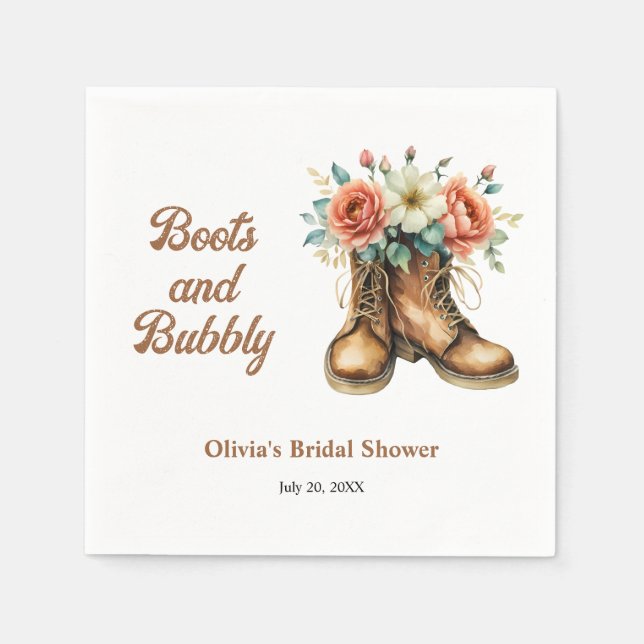 Boots and Bubbly Rustic Western Bridal Shower  Napkin (Front)