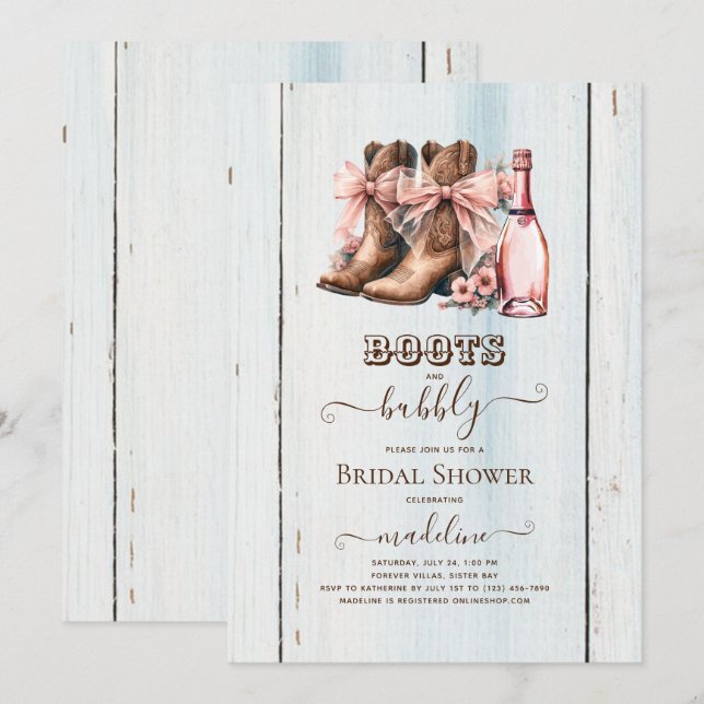 Boots and Bubbly Western Bridal Shower Invitation (Front/Back)