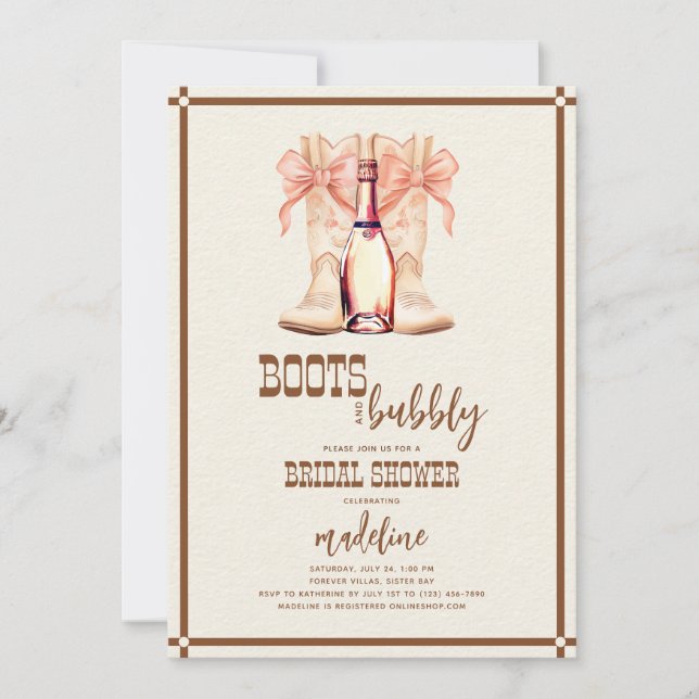 Boots and Bubbly Western Bridal Shower Invitation (Front)