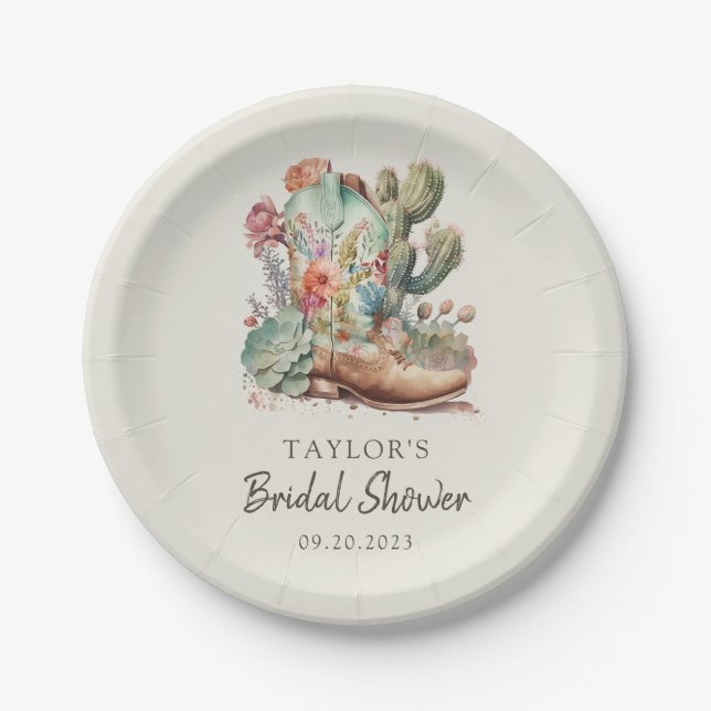 Boots and Bubbly Western Bridal Shower Paper Plate (Front)