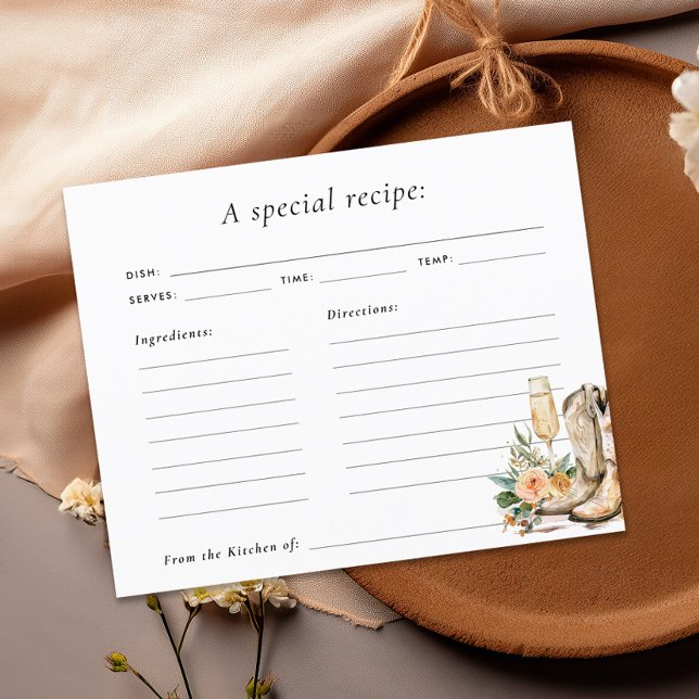 Boots and Bubbly Western Bridal Shower Recipe Card (Creator Uploaded)