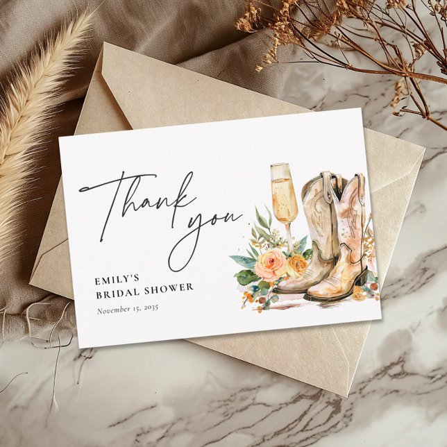 Boots and Bubbly Western Bridal Shower Thank You Card (Creator Uploaded)
