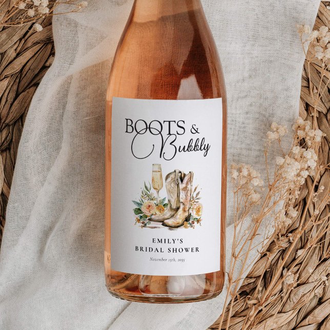 Boots and Bubbly Western Bridal Shower Wine Label (Creator Uploaded)