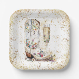 Boots and Bubbly Western Bride Wild West Country Paper Plate