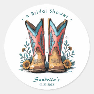 Boots and Bubbly Western Hand Drawn Classic Round Sticker