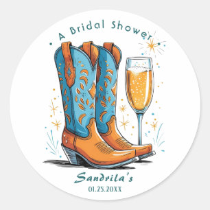 Boots and Bubbly Western Hand Drawn  Classic Round Sticker