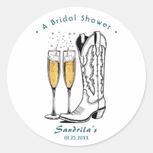 Boots and Bubbly Western Hand Drawn  Classic Round Sticker