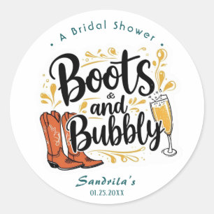 Boots and Bubbly Western Hand Drawn  Classic Round Sticker