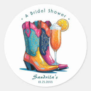Boots and Bubbly Western Hand Drawn  Classic Round Sticker