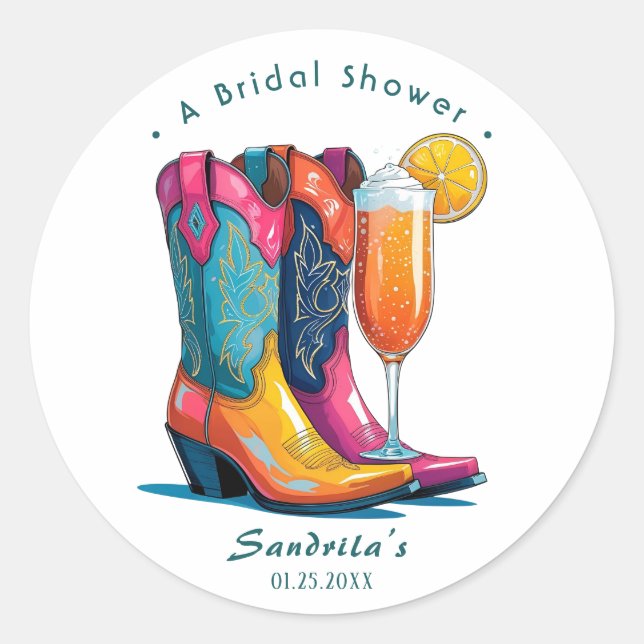 Boots and Bubbly Western Hand Drawn  Classic Round Sticker (Front)