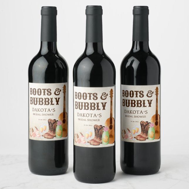 Boots and bubbly western rodeo cowgirl brunch wine wine label (Bottles)