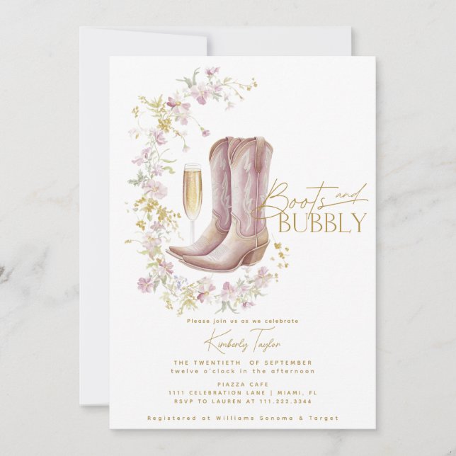Boots And Bubbly Wildflower Bridal Shower Invitation (Front)