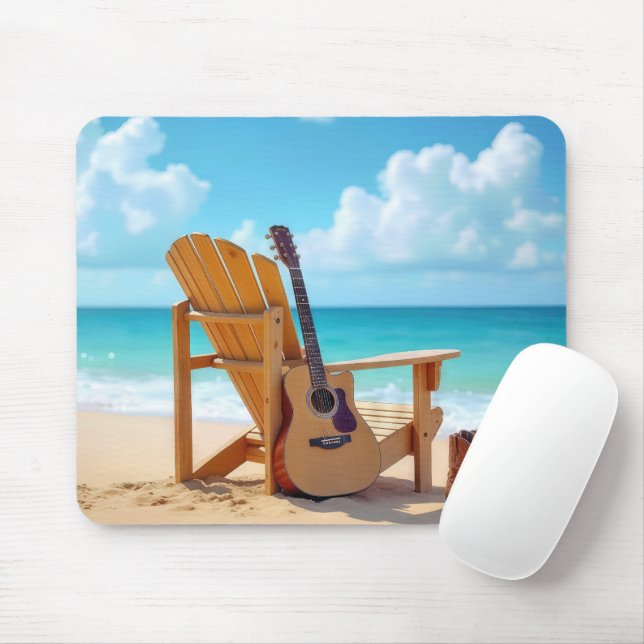 Boots and Guitar On a Beach Mouse Mat (With Mouse)