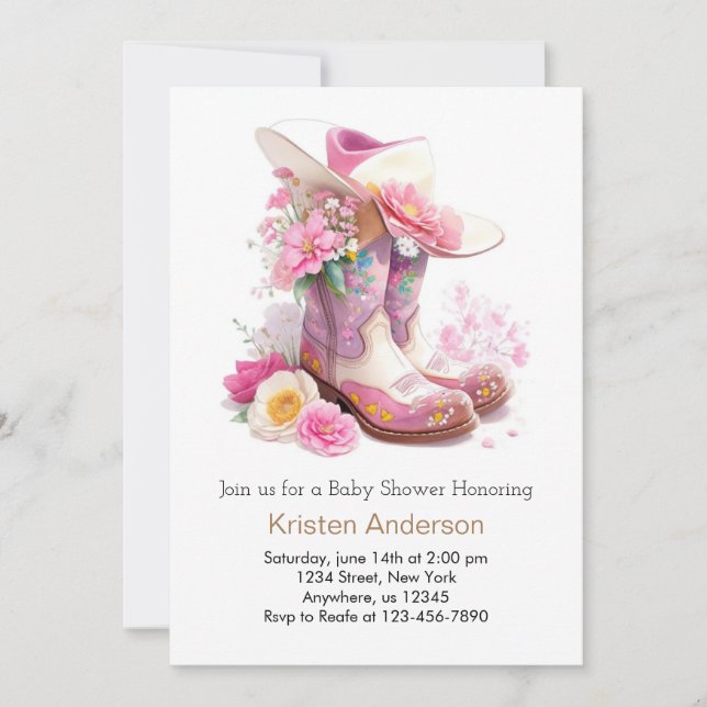 Boots and Hat Western Cowgirl Baby Shower Invitation (Front)