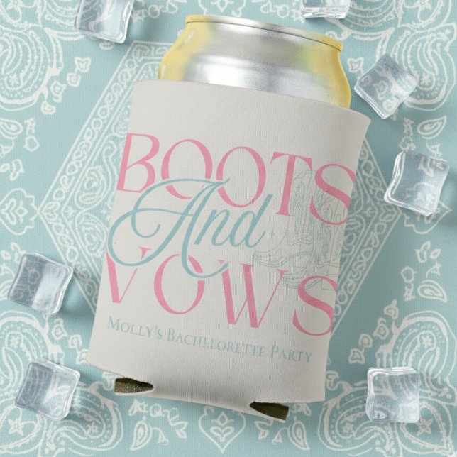 Boots and Vows – Western Bachelorette Party Design Can Cooler (Say “I do” with a western twist in this charming “Boots and Vows” design!)