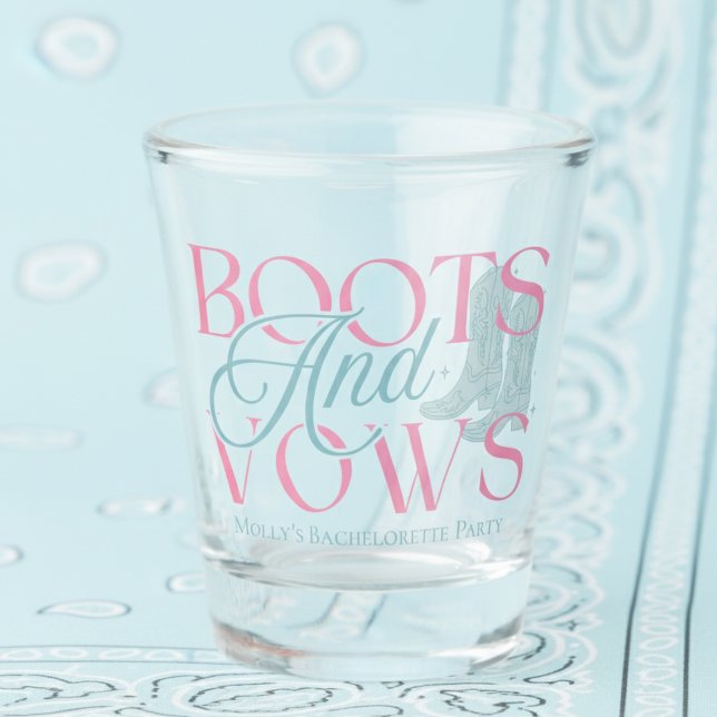 Boots and Vows Western Bachelorette Shot Glass (Say “I do” with a western twist in this charming “Boots and Vows” design!)