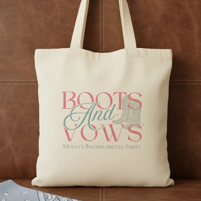 Boots and Vows Western Bachelorette Tote Bag (Say “I do” with a western twist in this charming “Boots and Vows” design!)