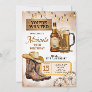 Boots & Beers Surprise Adult 40th Birthday Party Invitation