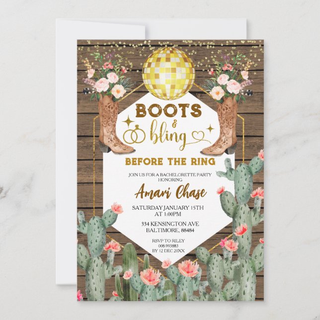 Boots & Bling Before The Ring Bachelorette Party Invitation (Front)