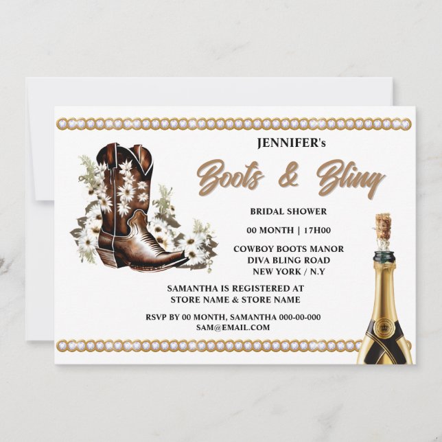 Boots bling | Cowgirl boots white flowers diamond  Invitation (Front)
